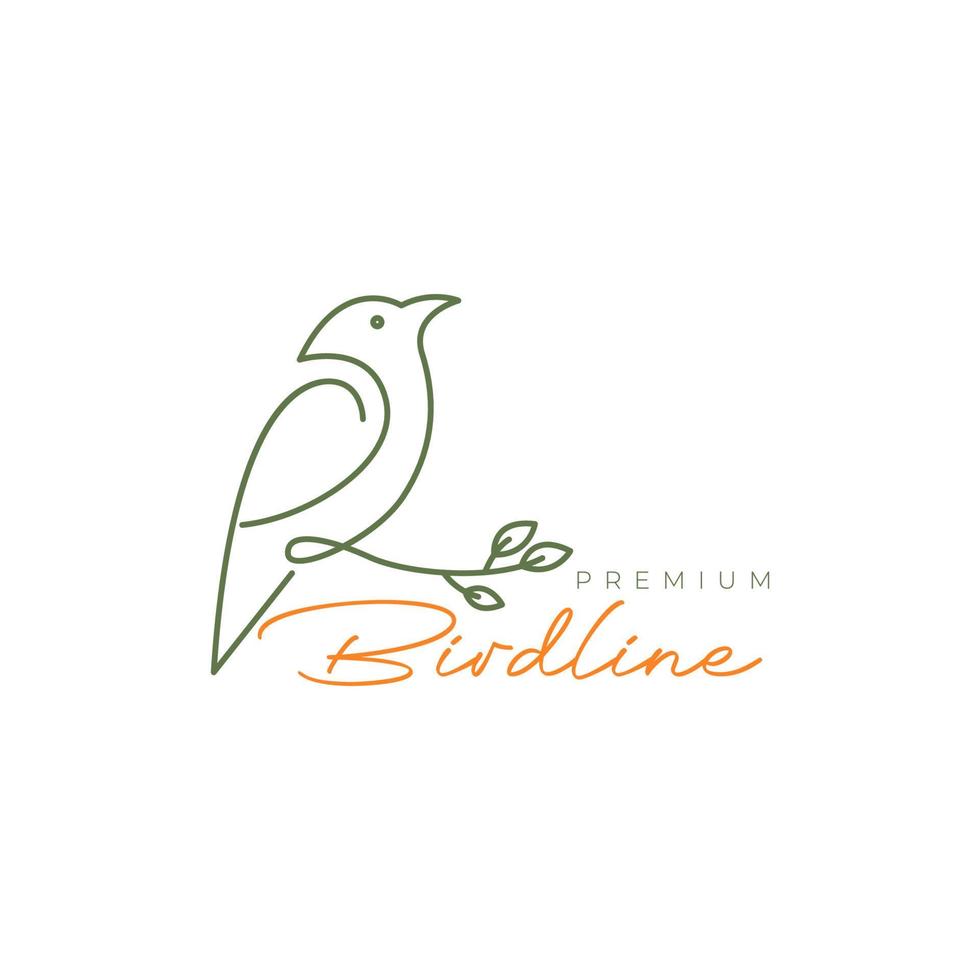 exotic little bird perched twig line art feminine logo design vector
