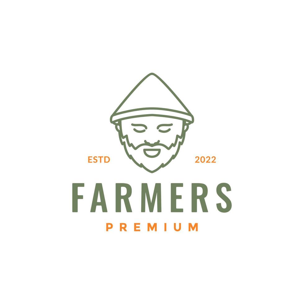 cara antiguo hombre granjero campo jardinería barbado gorra mascota línea hipster logo diseño vector