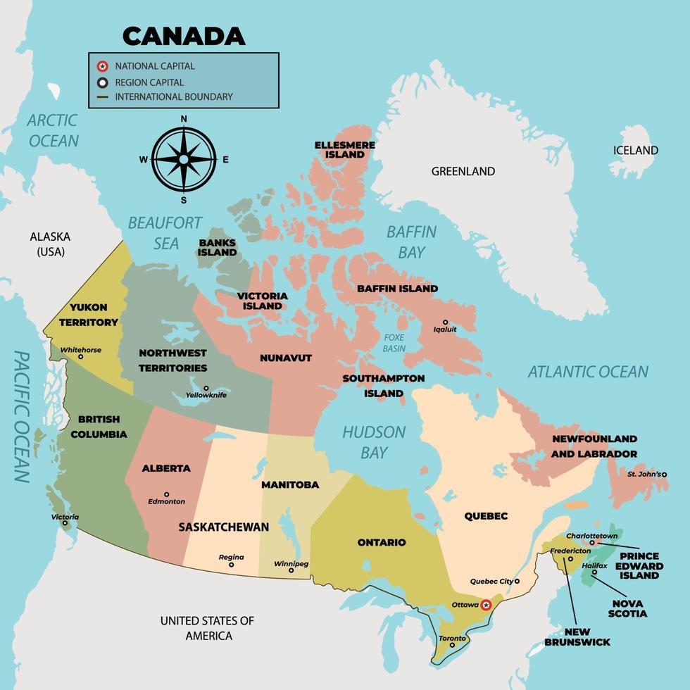 Canada Map With Region Name vector