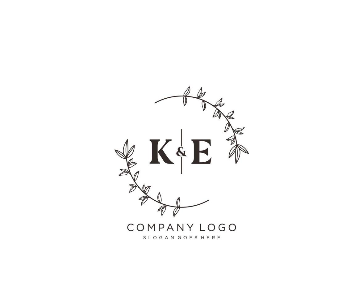 initial KE letters Beautiful floral feminine editable premade monoline logo suitable for spa salon skin hair beauty boutique and cosmetic company. vector