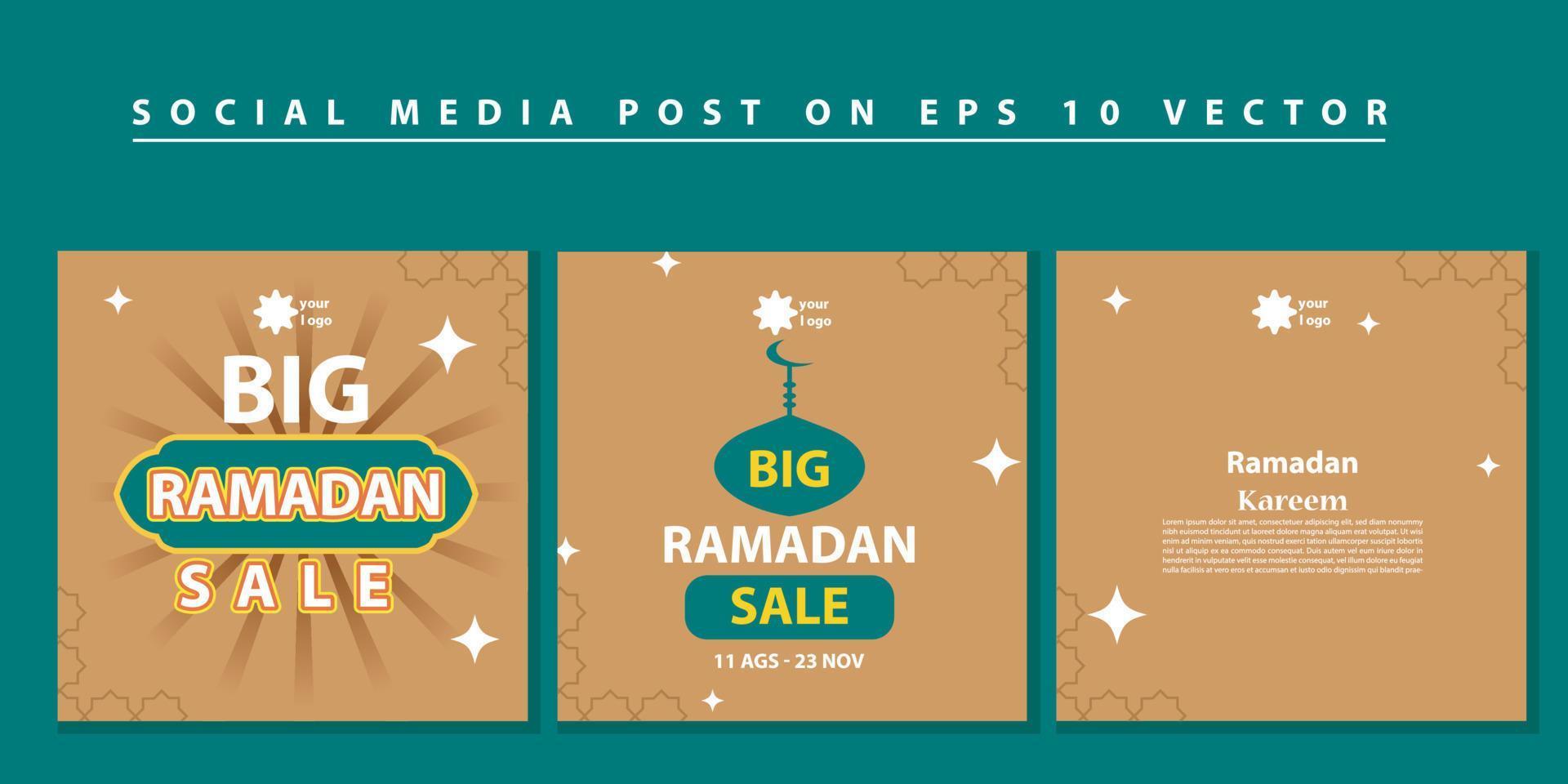 Set of Square social media post, poster, stories template Mega sale promotion with modern lantern gold design. Iftar mean is Ramadan. social media template with Modern Islamic background Design vector