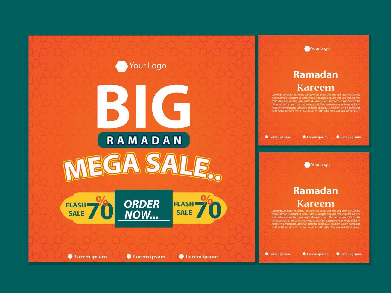 Set of Square social media post, poster, stories template Mega sale promotion with modern lantern gold design. Iftar mean is Ramadan. social media template with Modern Islamic background Design vector