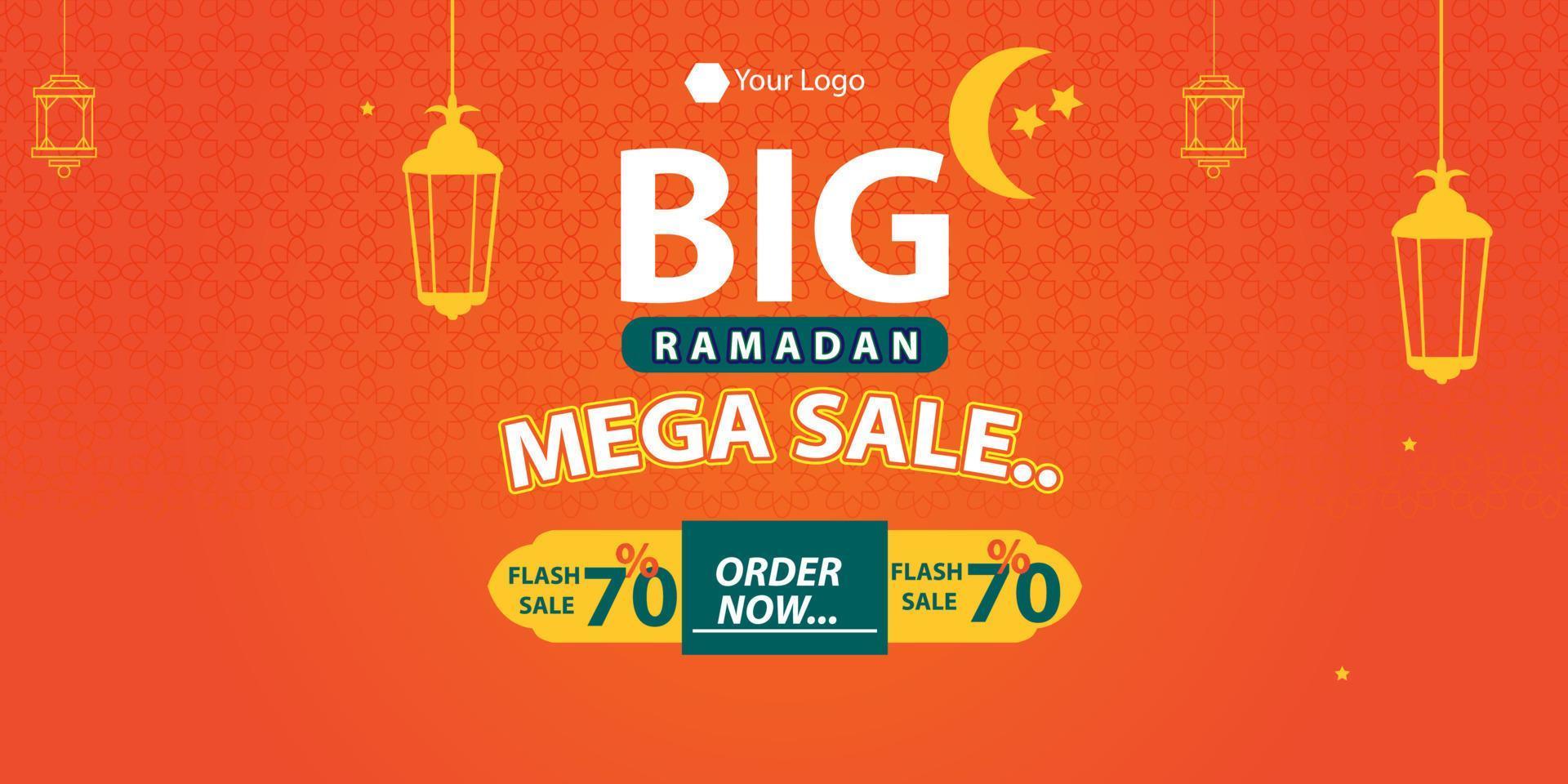 Ramadan Kareem Mega Sale Banner, Islamic Ornament Lantern, Decoration gold and modern Background with empty space for photo vector