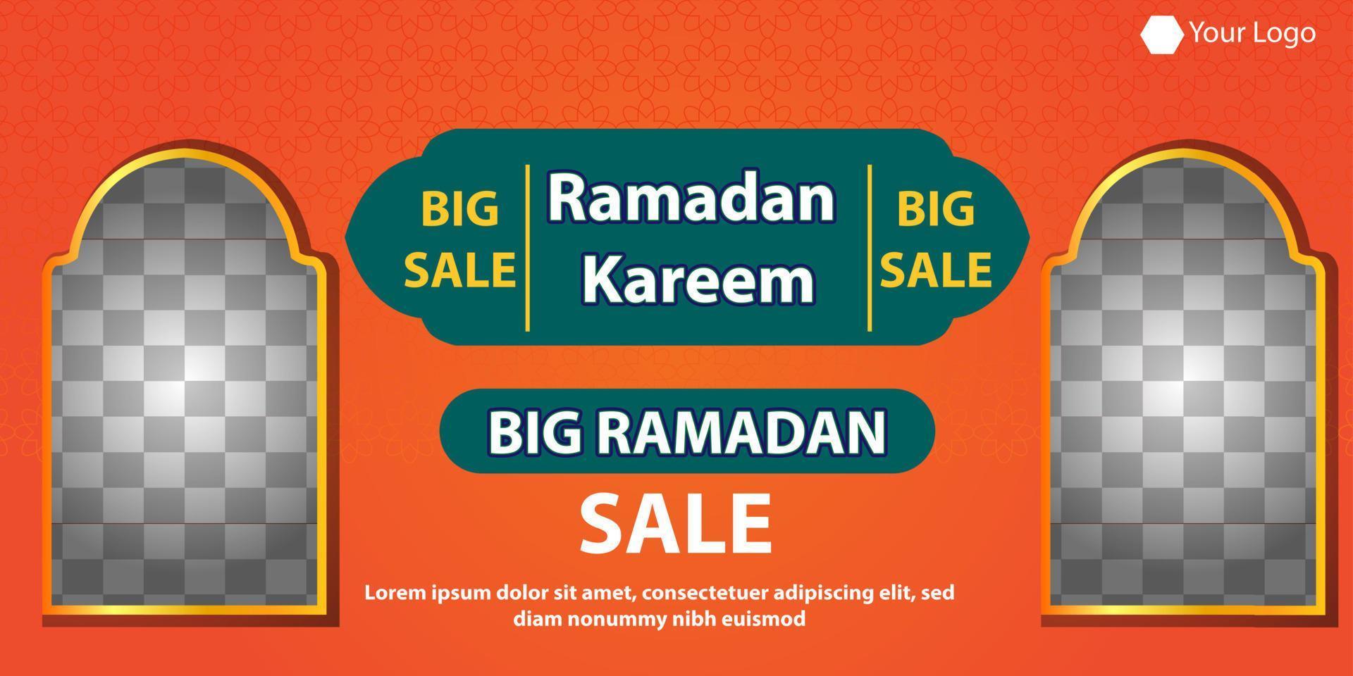 Ramadan Kareem Mega Sale Banner, Islamic Ornament Lantern, Decoration gold and modern Background with empty space for photo vector