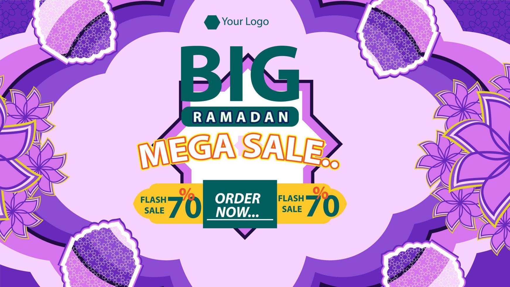 Ramadan Kareem Mega Sale Banner, Islamic Ornament Lantern, Decoration gold and modern Background with empty space for photo vector