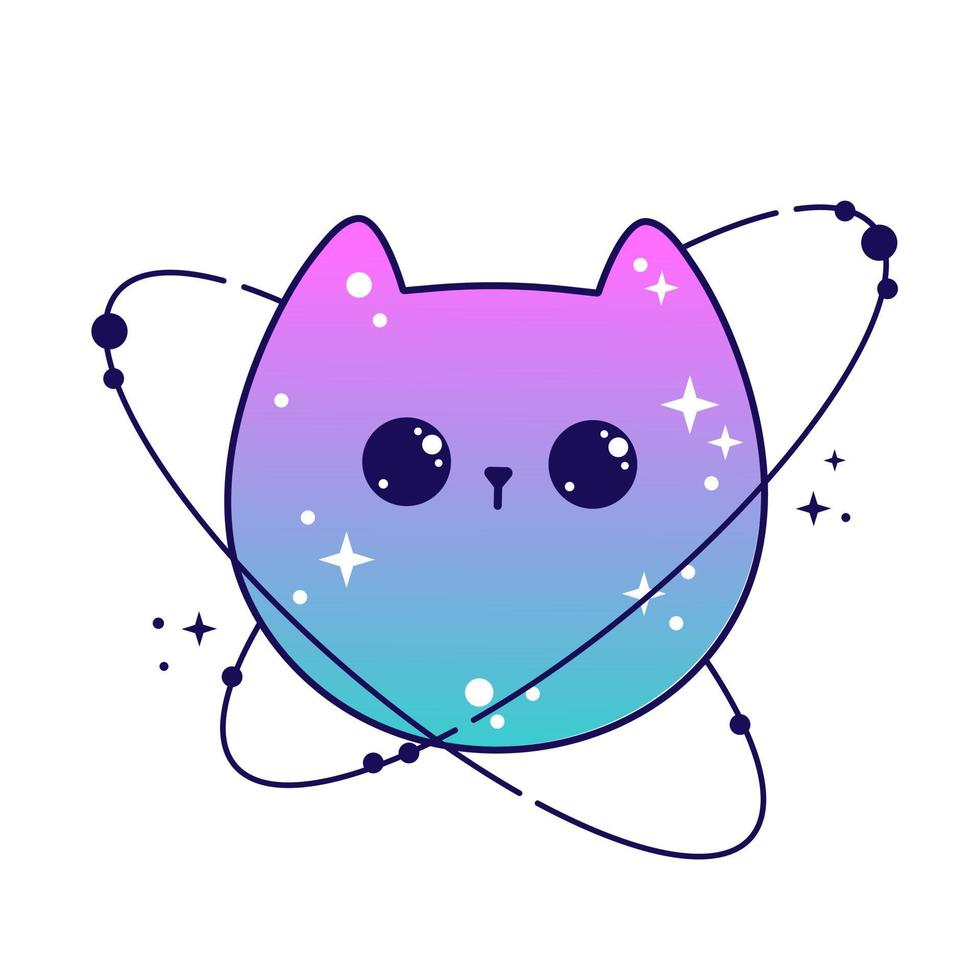 Space cute cats celestial with stars and planets. Fantasy magical kawaii vector.  Mystical nursery kitten for textile, stickers, tattoo, vector