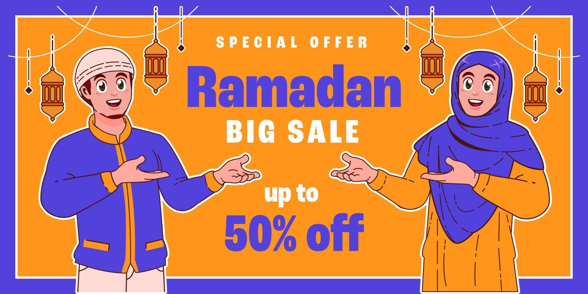 ramadan sale horizontal banner template vector