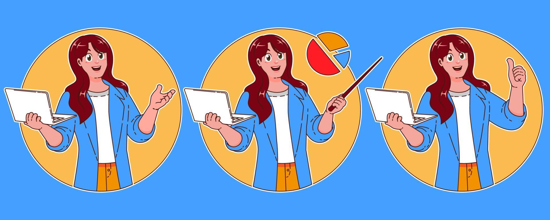 Business Woman presenting business analysis with laptop vector
