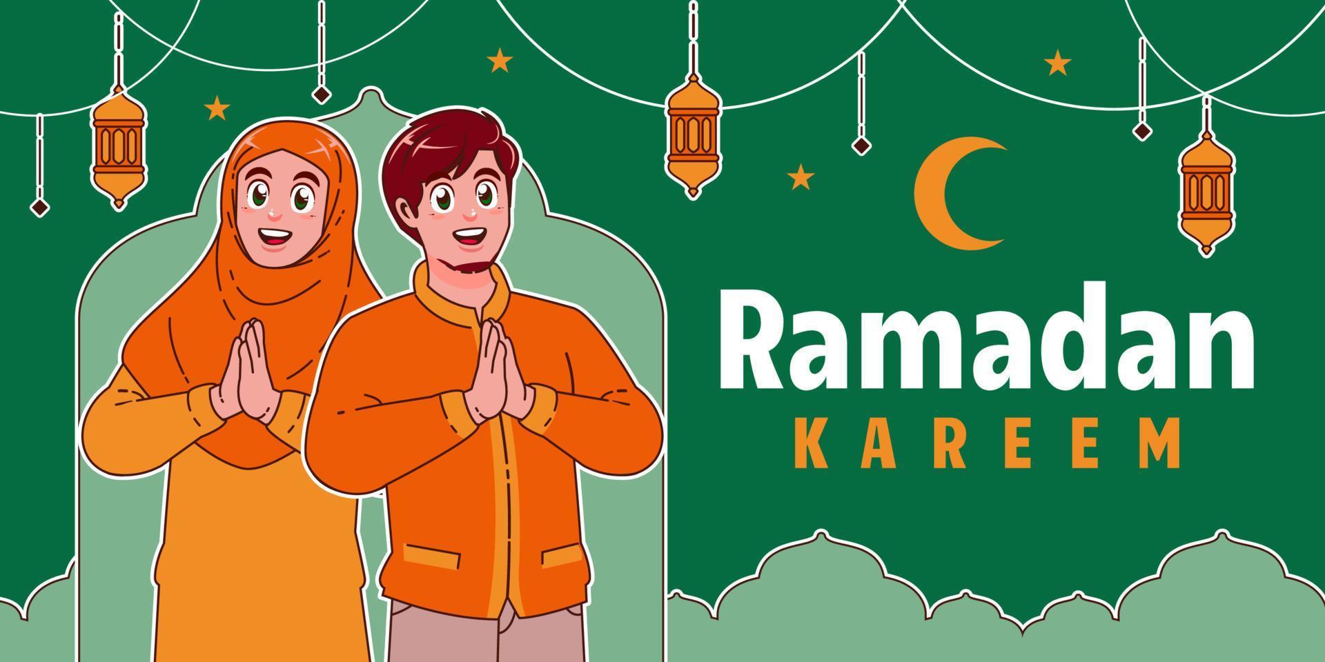 contento Ramadán kareem plano pancartas antecedentes vector