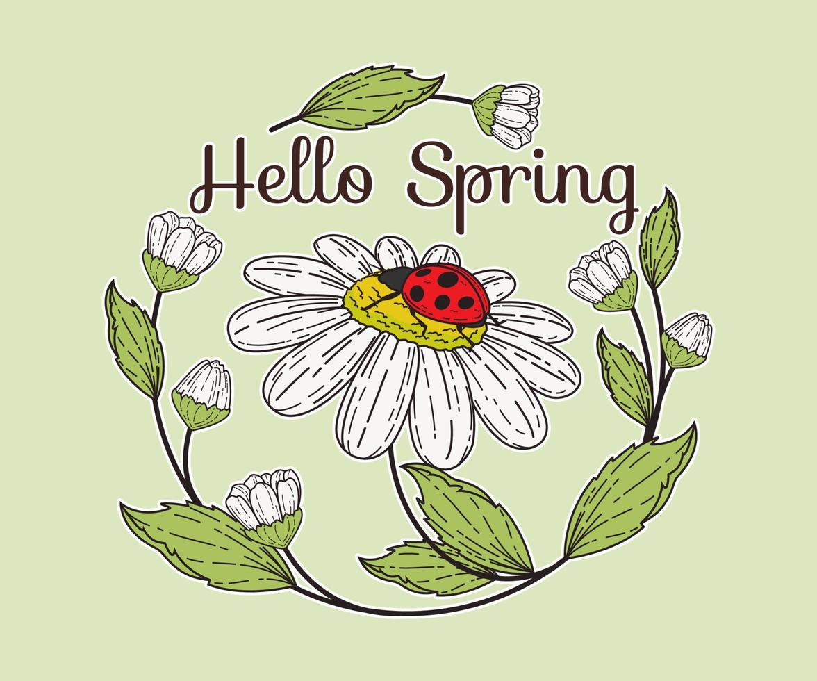 Spring Drawing floral with bumblebee background vector
