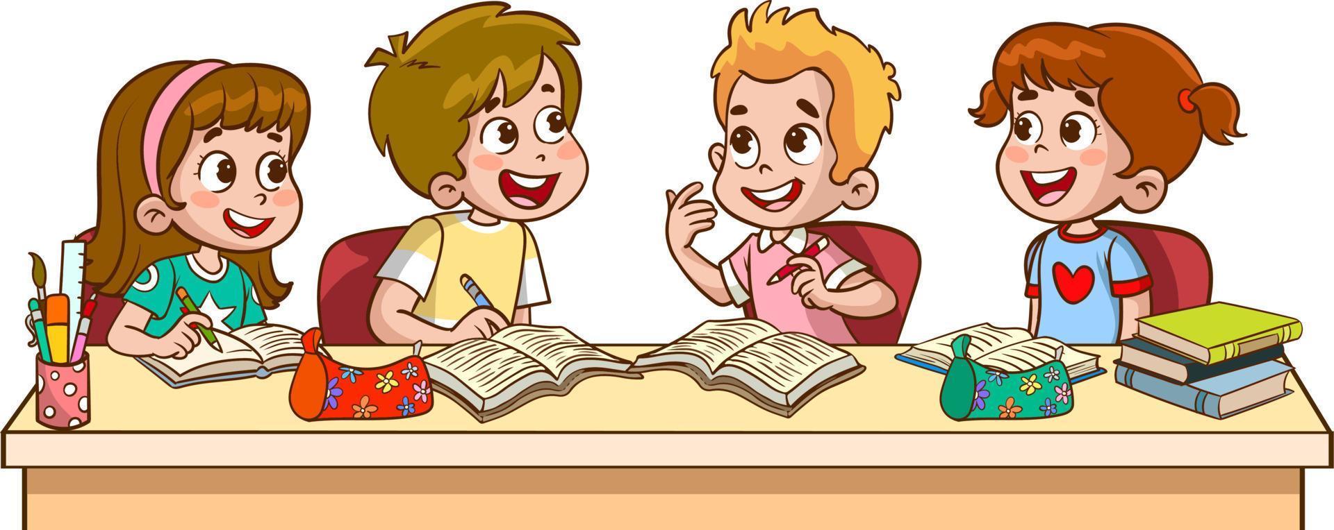 cute little kids studying together cartoon vector illustration