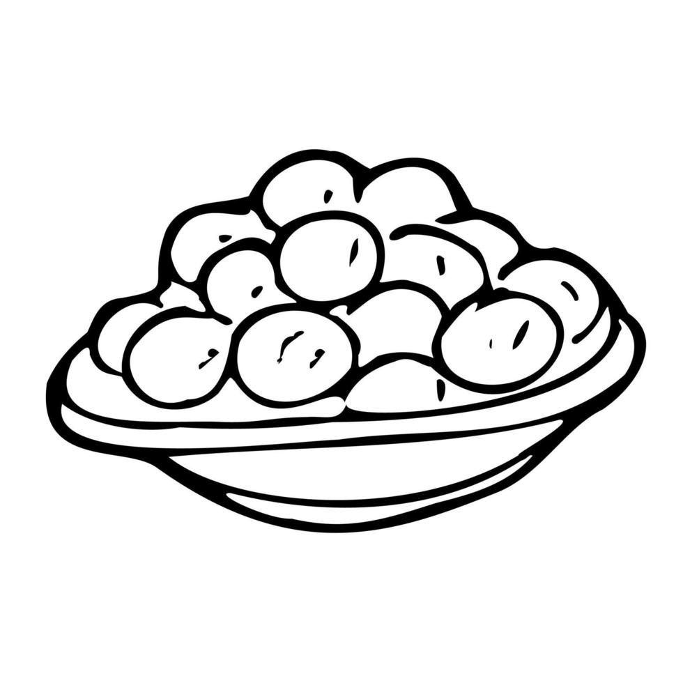 Baking tea sweets. Doodle illustration for the menu. Cakes, cookies, tea, coffee, bread, toast. vector