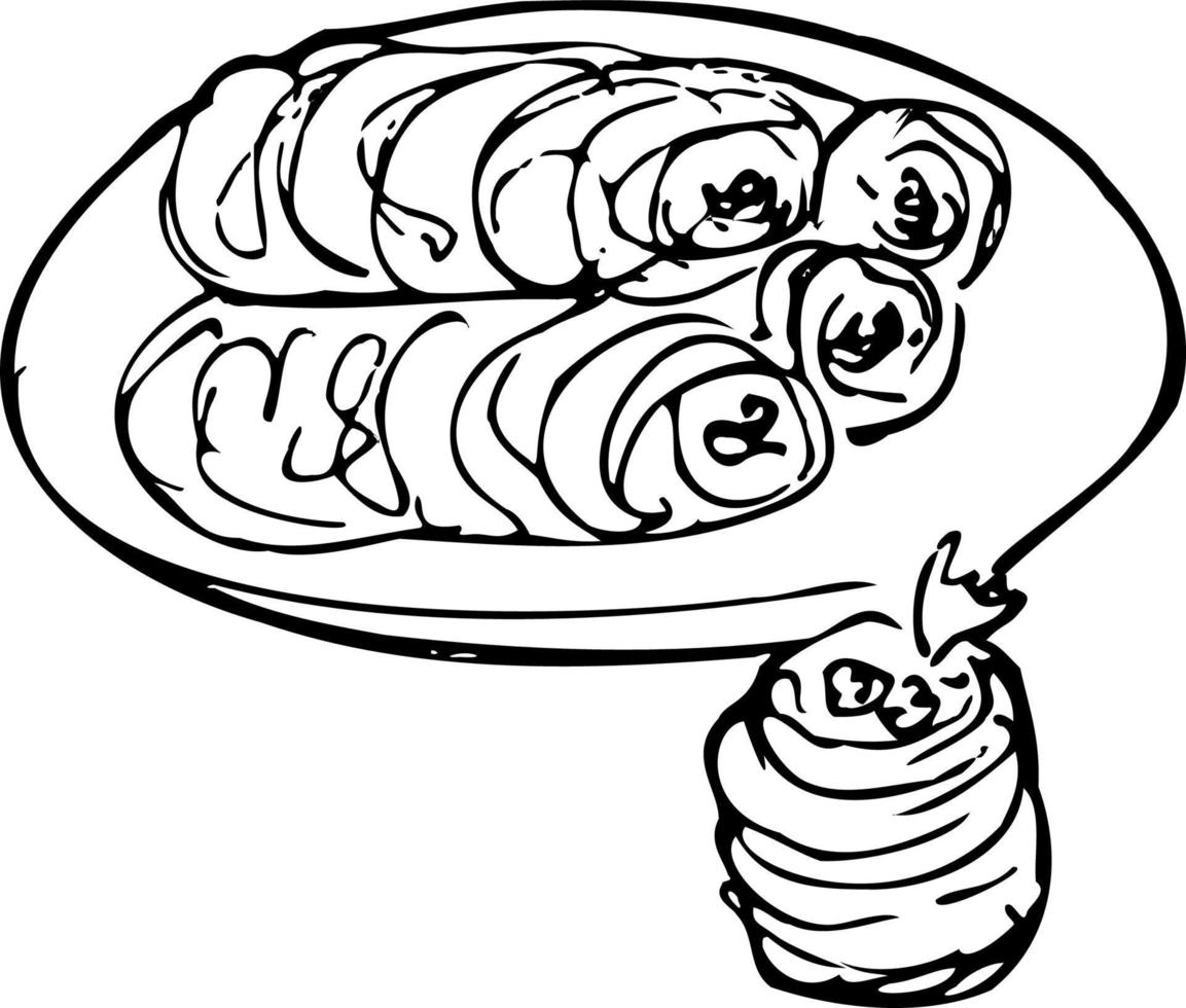 Baking tea sweets. Doodle illustration for the menu. Cakes, cookies, tea, coffee, bread, toast. vector