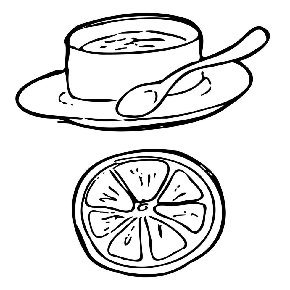 Baking tea sweets. Doodle illustration for the menu. Cakes, cookies, tea, coffee, bread, toast. vector