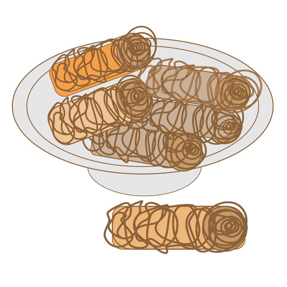 Baking tea sweets. Doodle illustration for the menu. Cakes, cookies, tea, coffee, bread, toast. vector