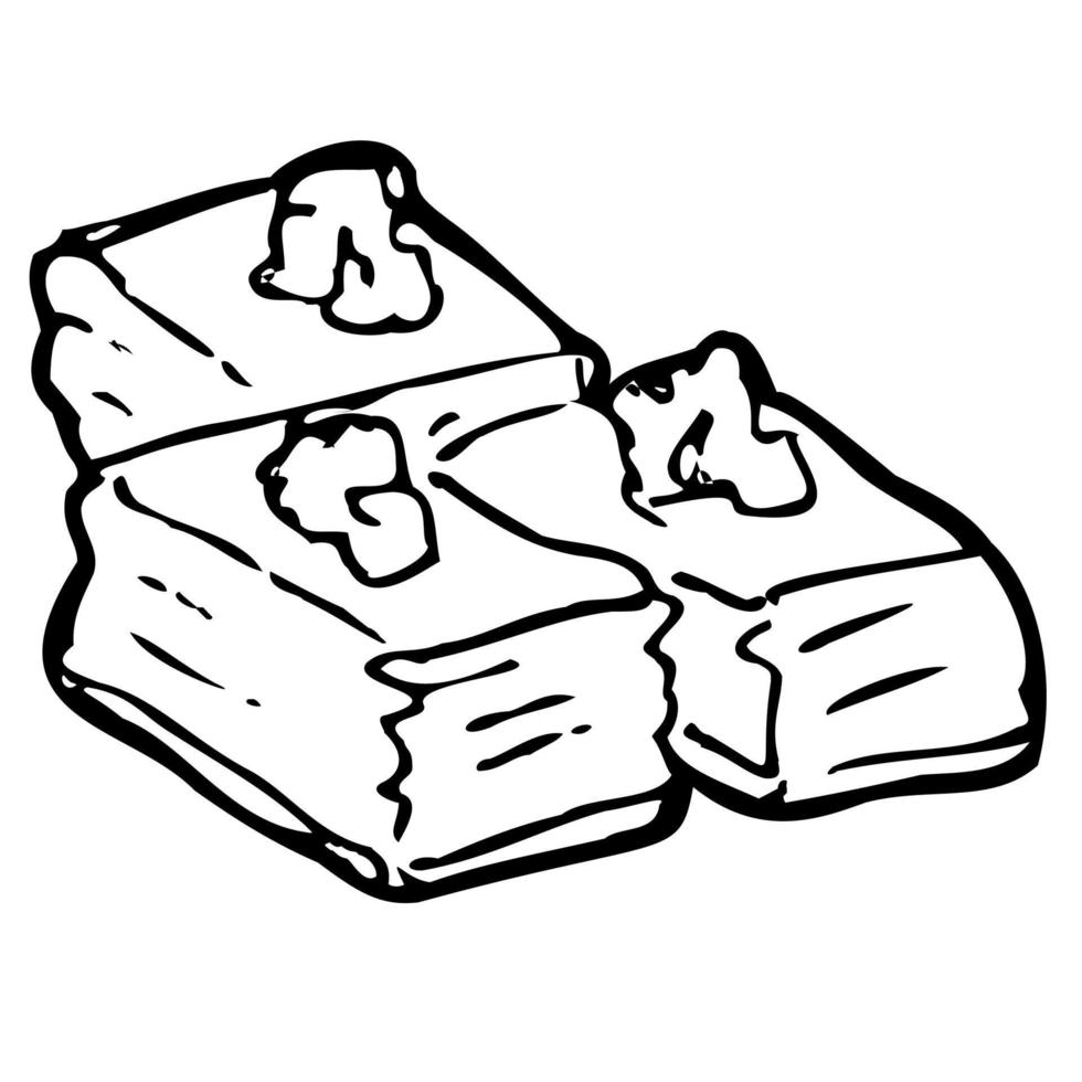 Baking tea sweets. Doodle illustration for the menu. Cakes, cookies, tea, coffee, bread, toast. vector