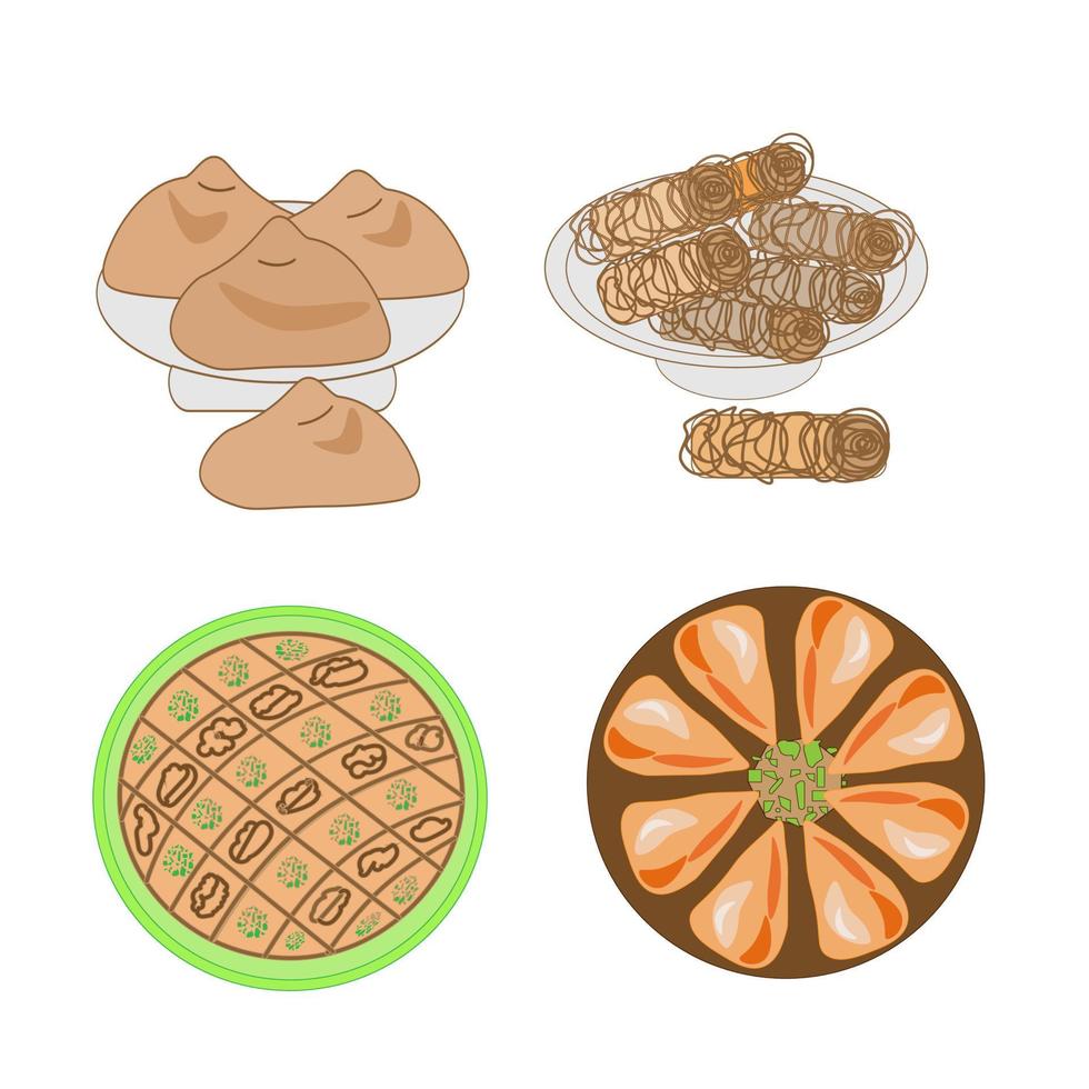 Baking tea sweets. Doodle illustration for the menu. Cakes, cookies, tea, coffee, bread, toast. vector