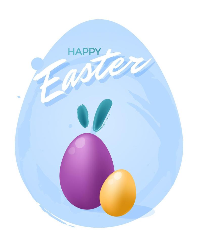 Happy Easter card. Trendy Easter design with typography and eggs on blue backdrop. Vertical poster, greeting card, cover, print. Vector illustration