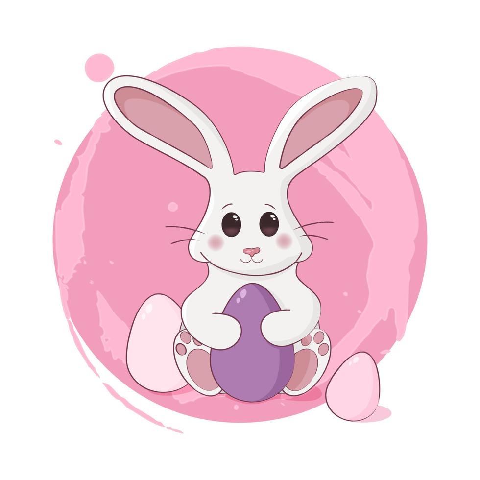 Happy Easter card with cute easter bunny and eggs. illustration with cute cartoon easter bunny. Vector illustration