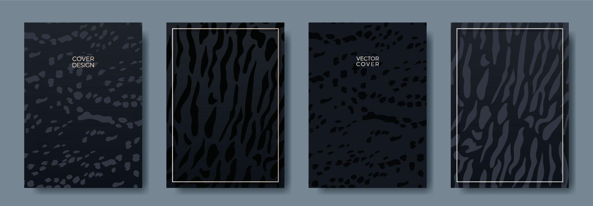 Modern elegant cover design set. Luxury fashionable background with animal skin print. Elite premium vector template for menu, brochure, flyer layout, presentation. Vector illustration.