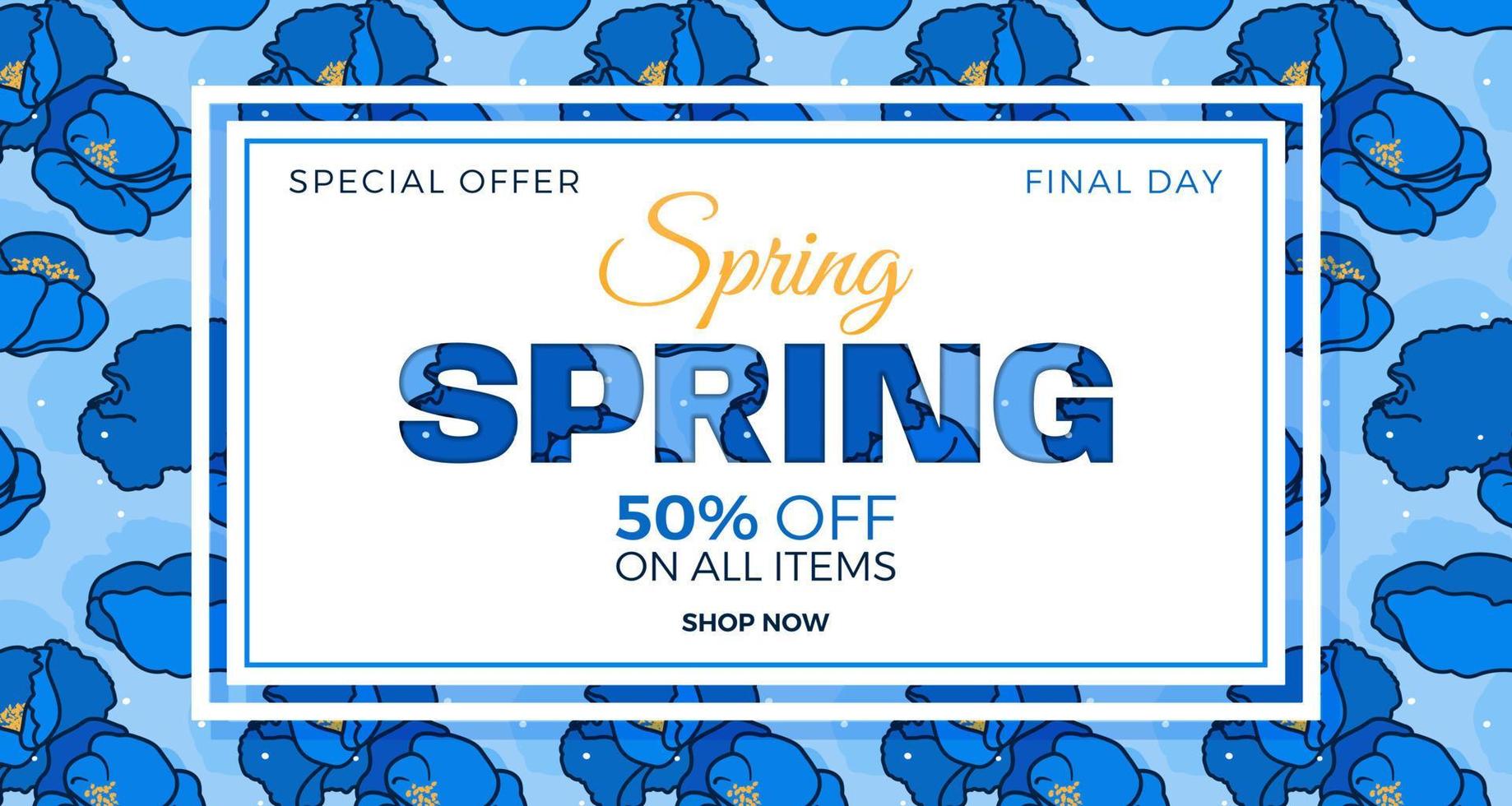 Spring sale banner template. Floral Banner with poppies for shopping sale, poster, card, web banner. Vector illustration.