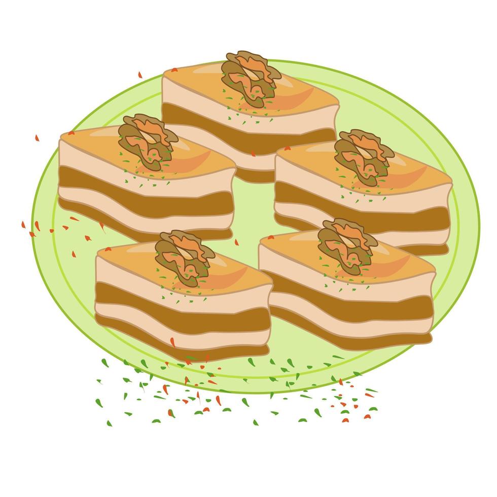Dessert Cakes Pastries tea sweets oriental. Doodle illustration for the menu. vector
