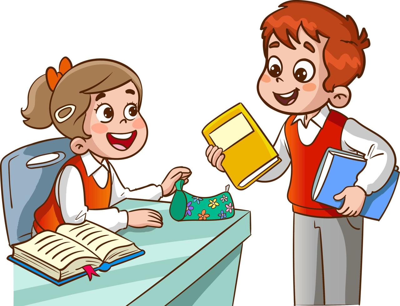 students talking to each other at school cartoon vector