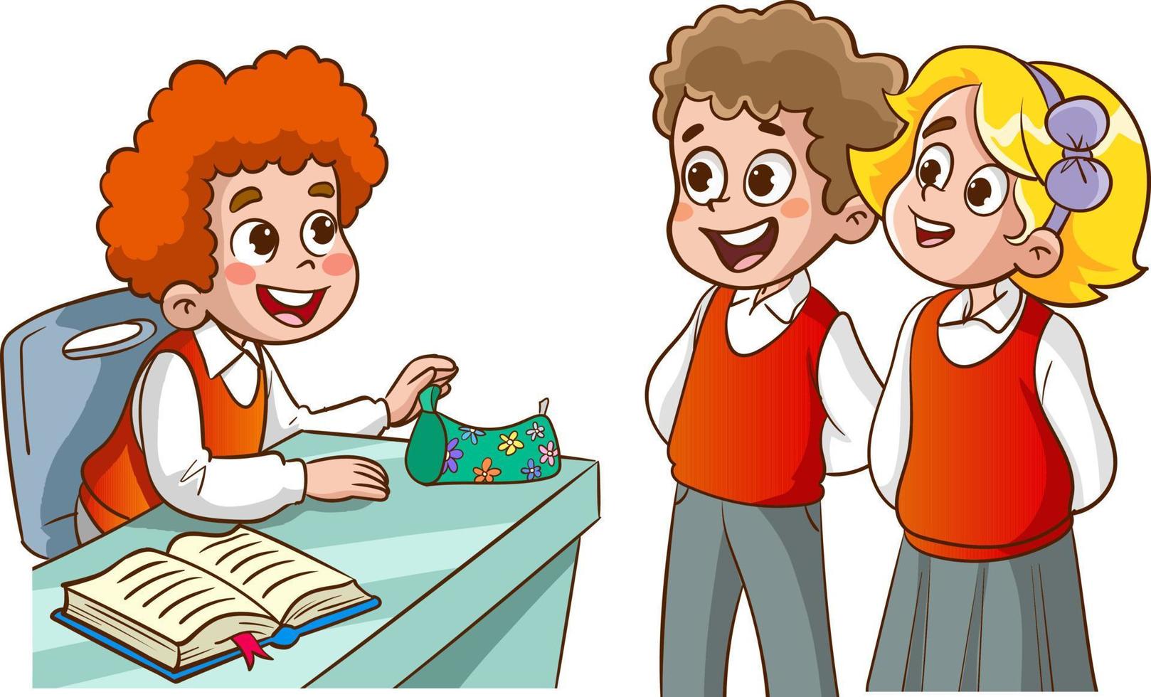 students talking to each other at school cartoon vector