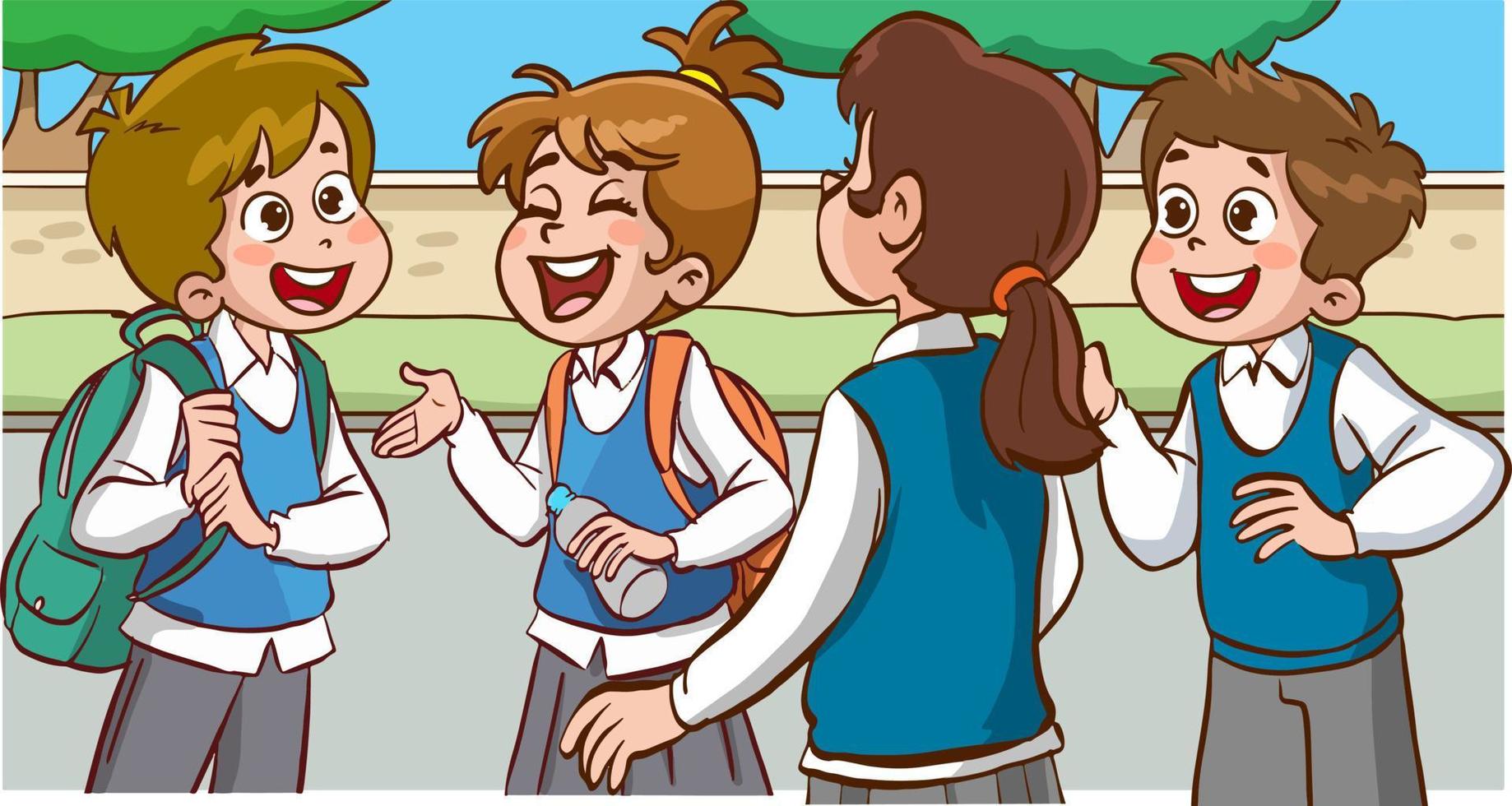 students talking to each other at school cartoon vector