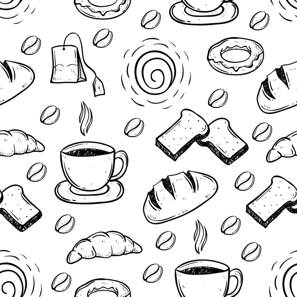 Tasty breakfast seamless pattern with doodle style vector