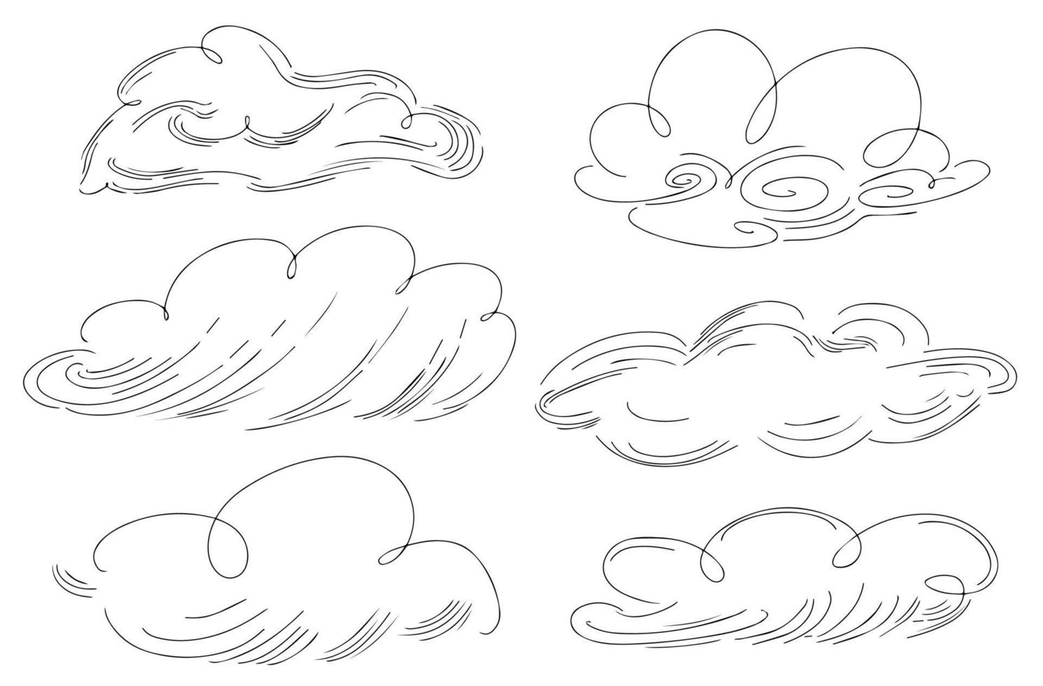 Set of vector clouds drawn in doodle style.