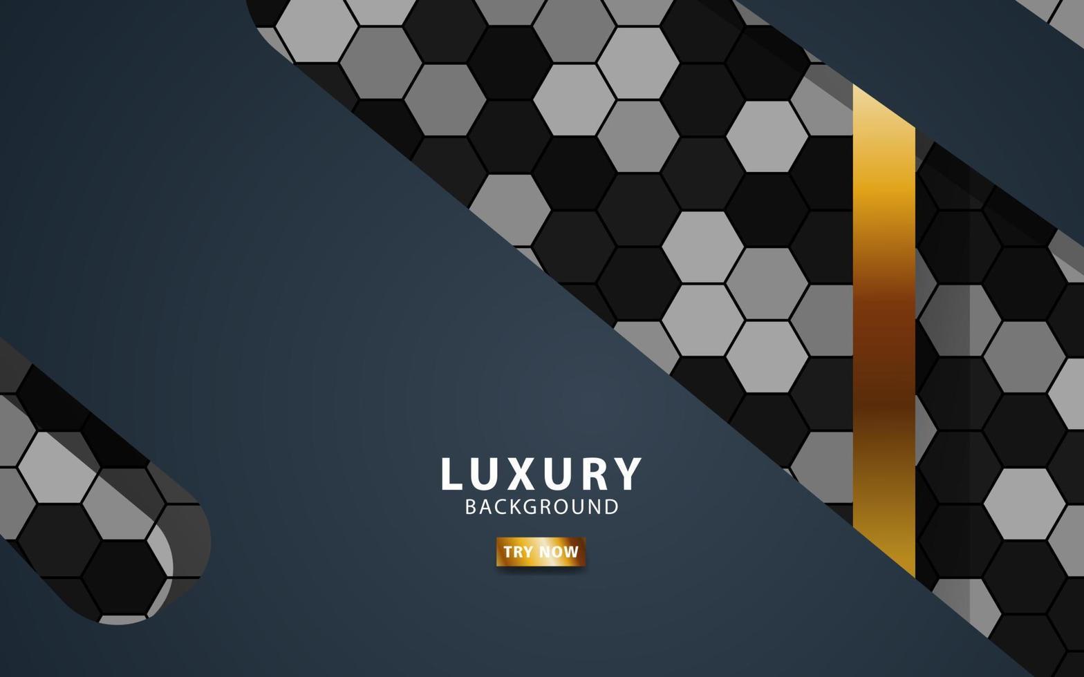 Luxury premium black and gold overlap layers background banner design. Realistic golden light effect on textured hexagon background. vector