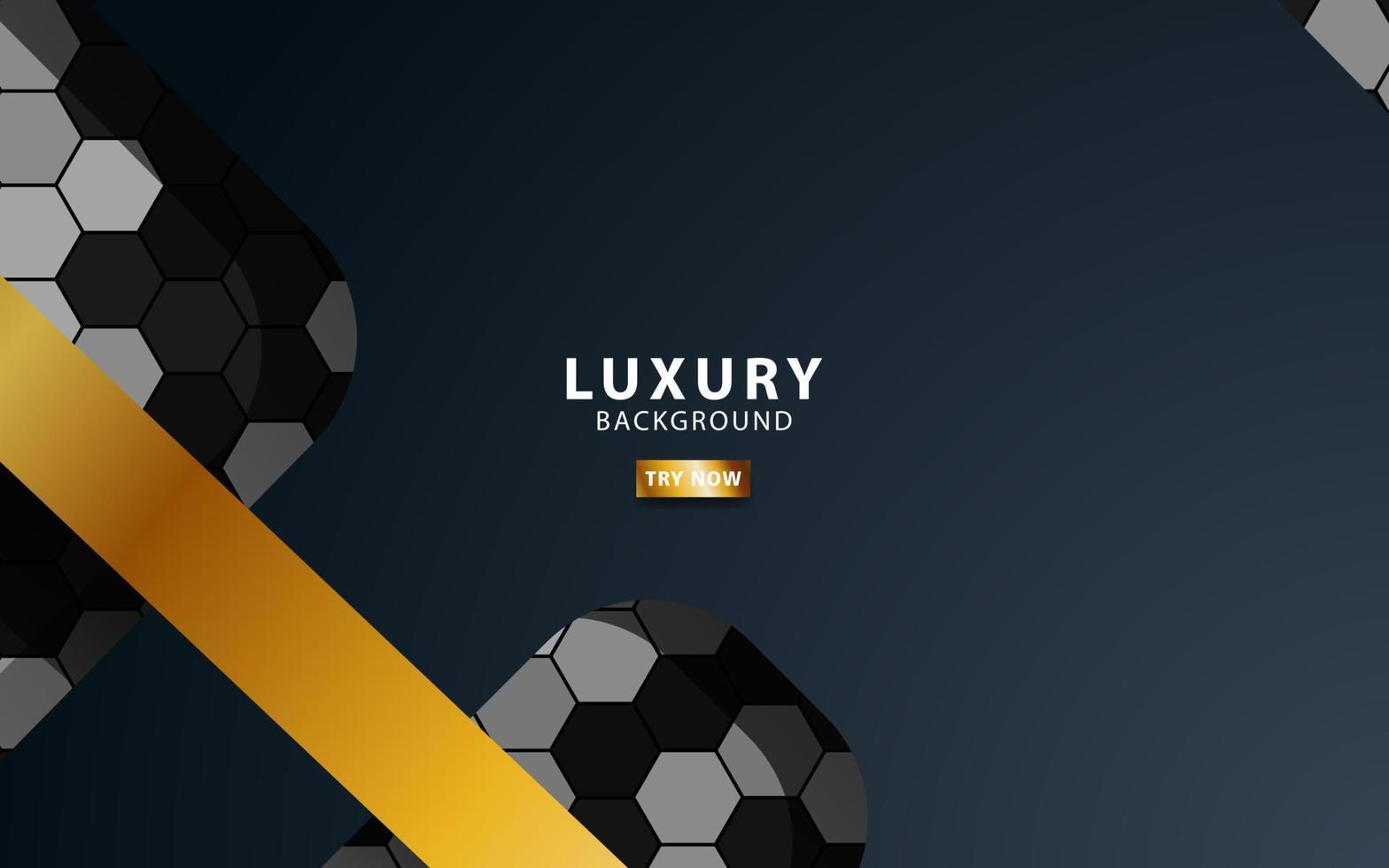 Luxury premium black and gold overlap layers background banner design. Realistic golden light effect on textured hexagon background. vector