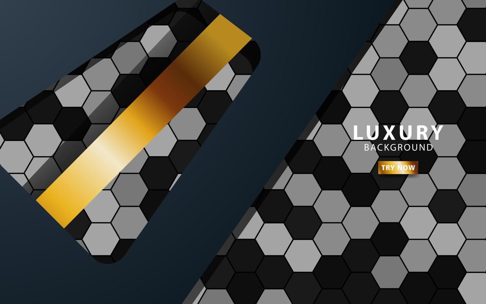 Luxury premium black and gold overlap layers background banner design. Realistic golden light effect on textured hexagon background. vector