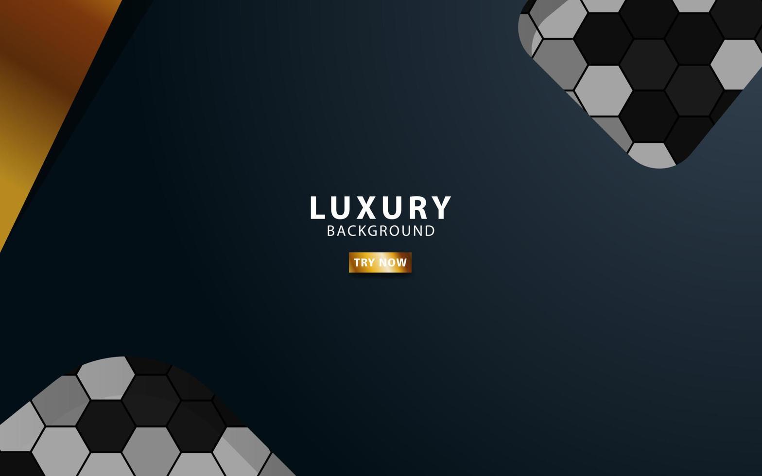 Luxury premium black and gold overlap layers background banner design. Realistic golden light effect on textured hexagon background. vector