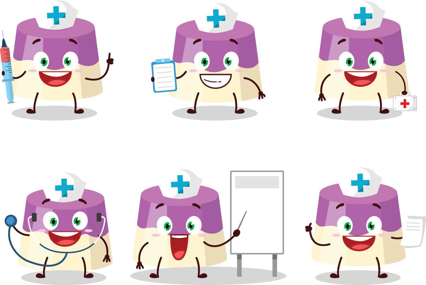 médico profesión emoticon con pastel dibujos animados personaje vector