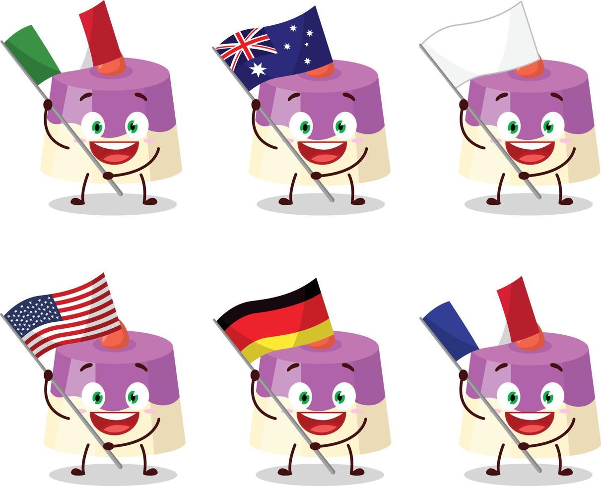 Cake cartoon character bring the flags of various countries vector