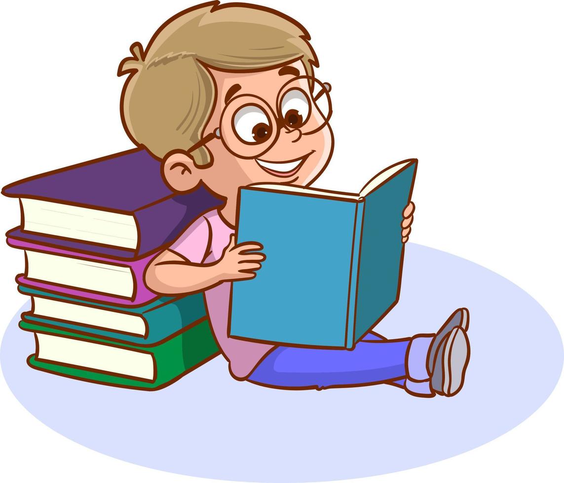 cute little children reading a book vector