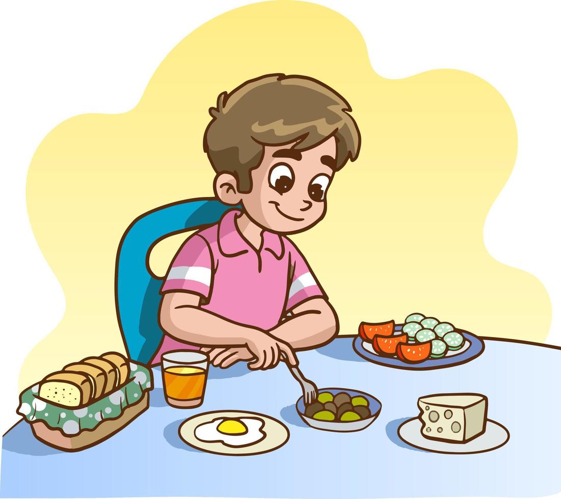 niño desayunando ilustración vectorial vector