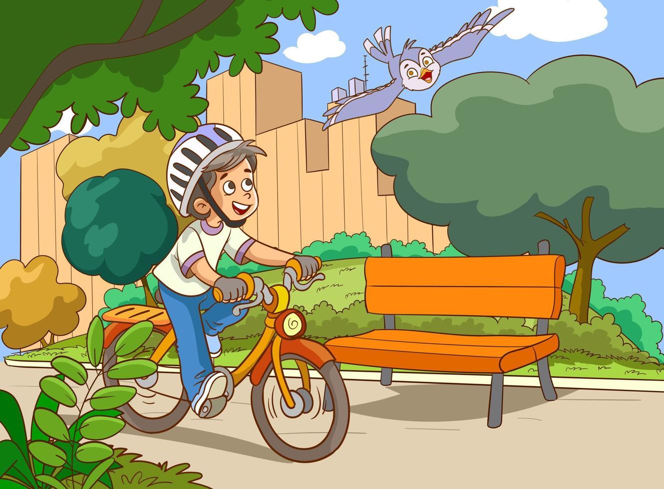 happy cute little kid boy riding bicycle vector
