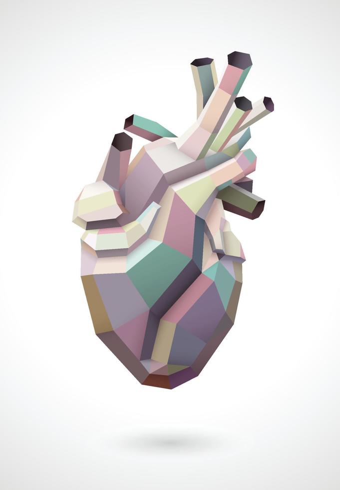 3D illustration of a polyhedron human heart using multiple earth tones. For medical and commercial use vector