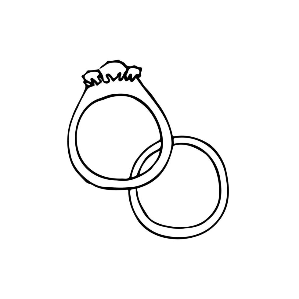 par de Boda anillos en garabatear estilo. mano dibujado vector ilustración Boda anillos