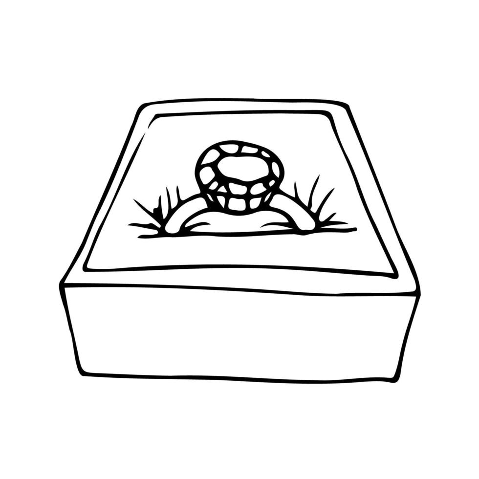 ring with a precious stone in a box without a lid - hand drawn doodle. diamond ring vector sketch