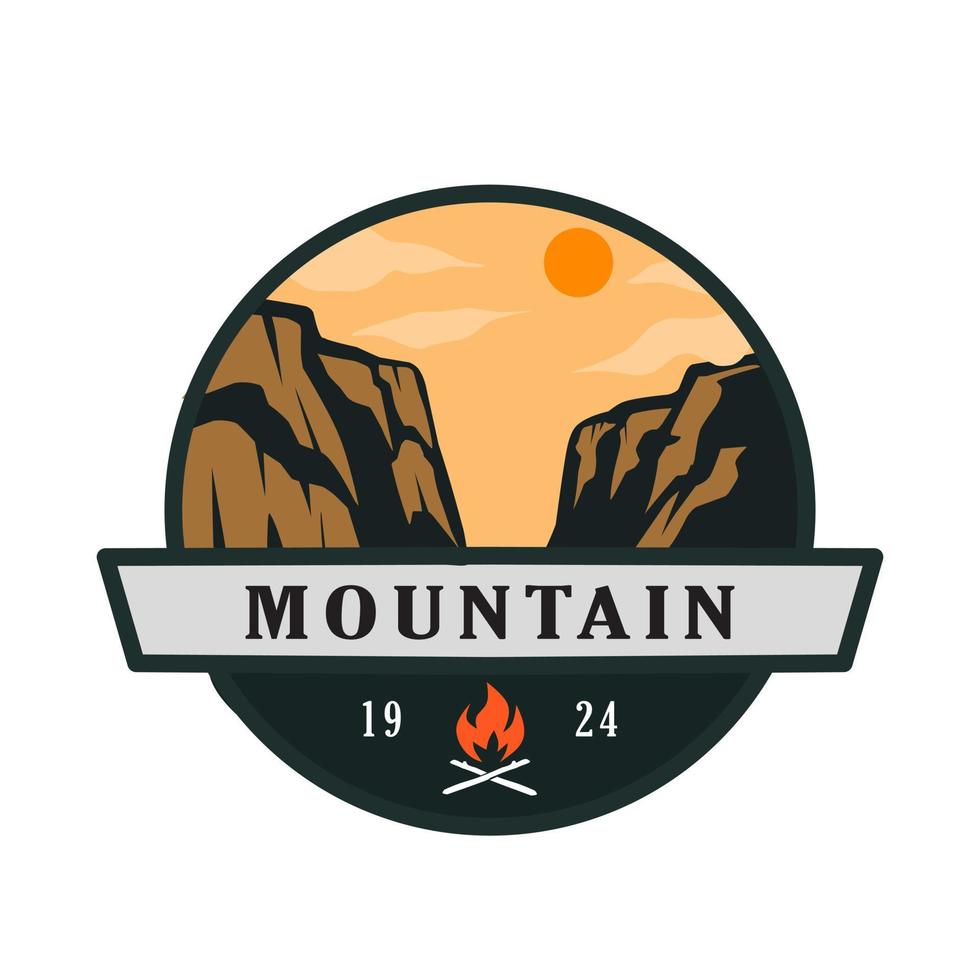vector logo or symbol of mountain afternoon with bonfire