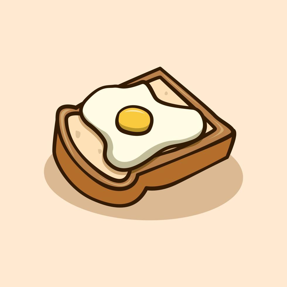 cartoon illustration of toast with sunny side up egg on it vector