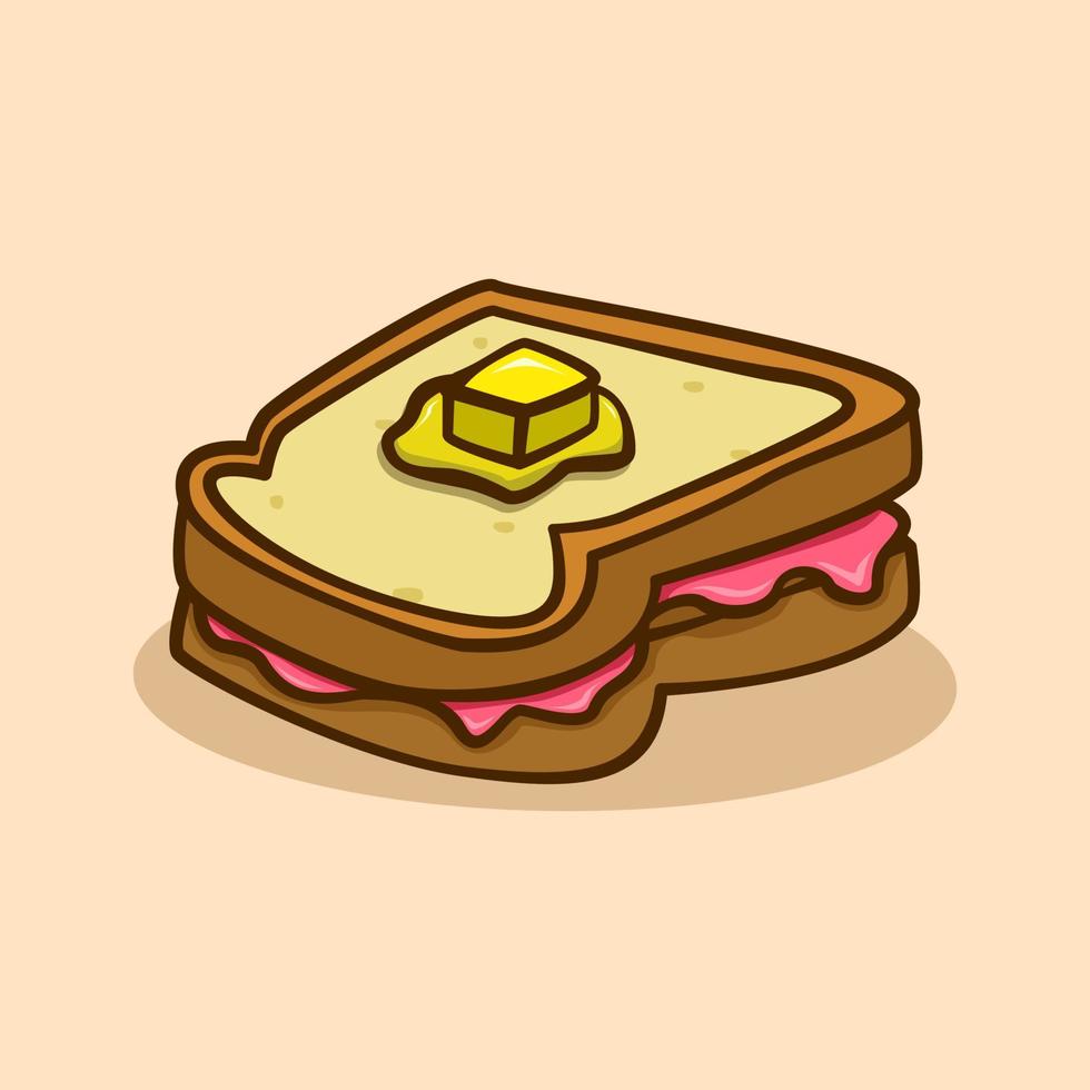 cartoon illustration of toast with jam in the middle vector