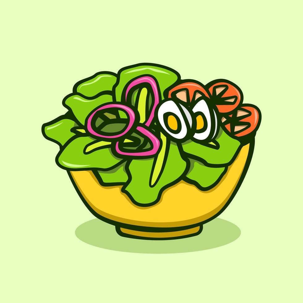 salad in bowl illustration concept in cartoon style vector