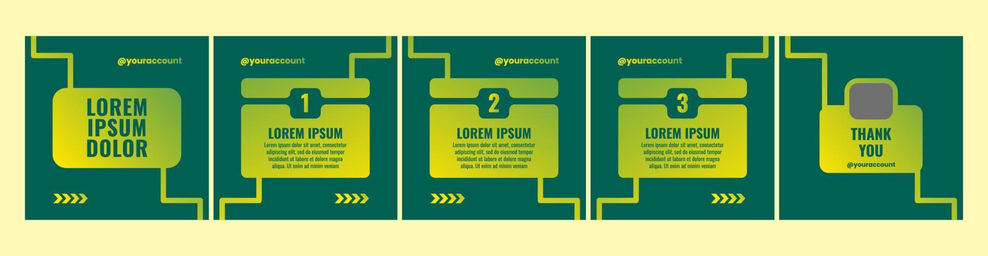 carousel template for social media post. social media template with yellow and green gradient color theme vector