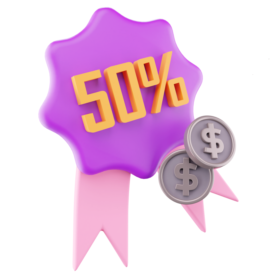 50 Percentage Discount 3D label badge png