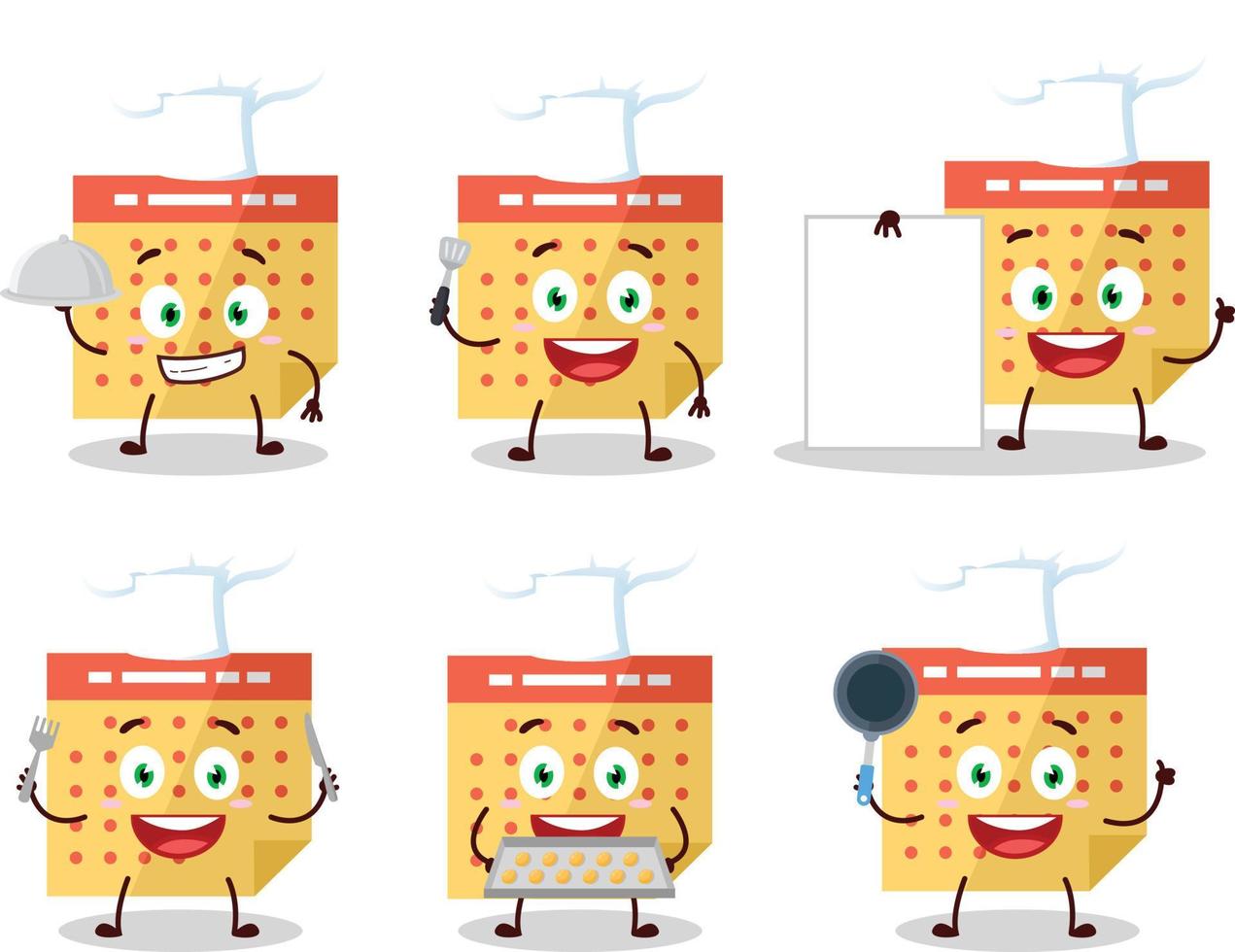 Cartoon character of Calendar with various chef emoticons vector